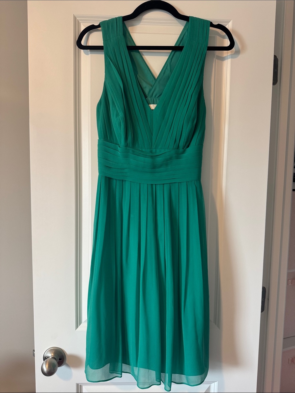 Ann Taylor Teal Pleated V-Neck Mini Dress